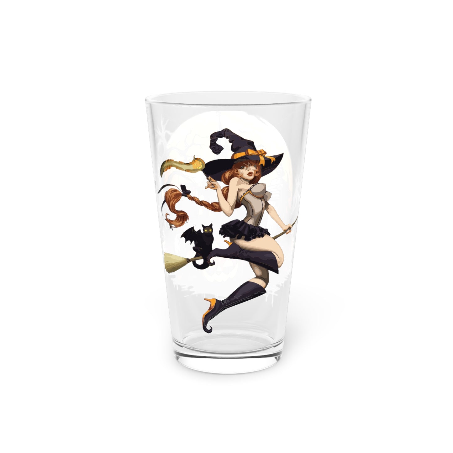 Halloween Haunted House and Witch Pint Glass, 16oz