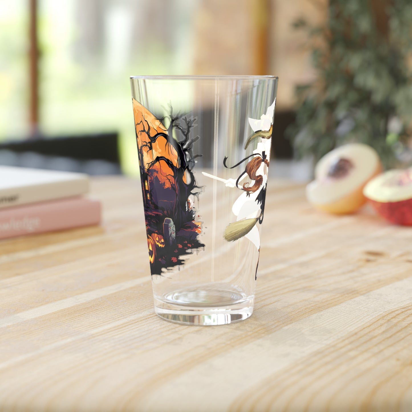 Halloween Haunted House and Witch Pint Glass, 16oz