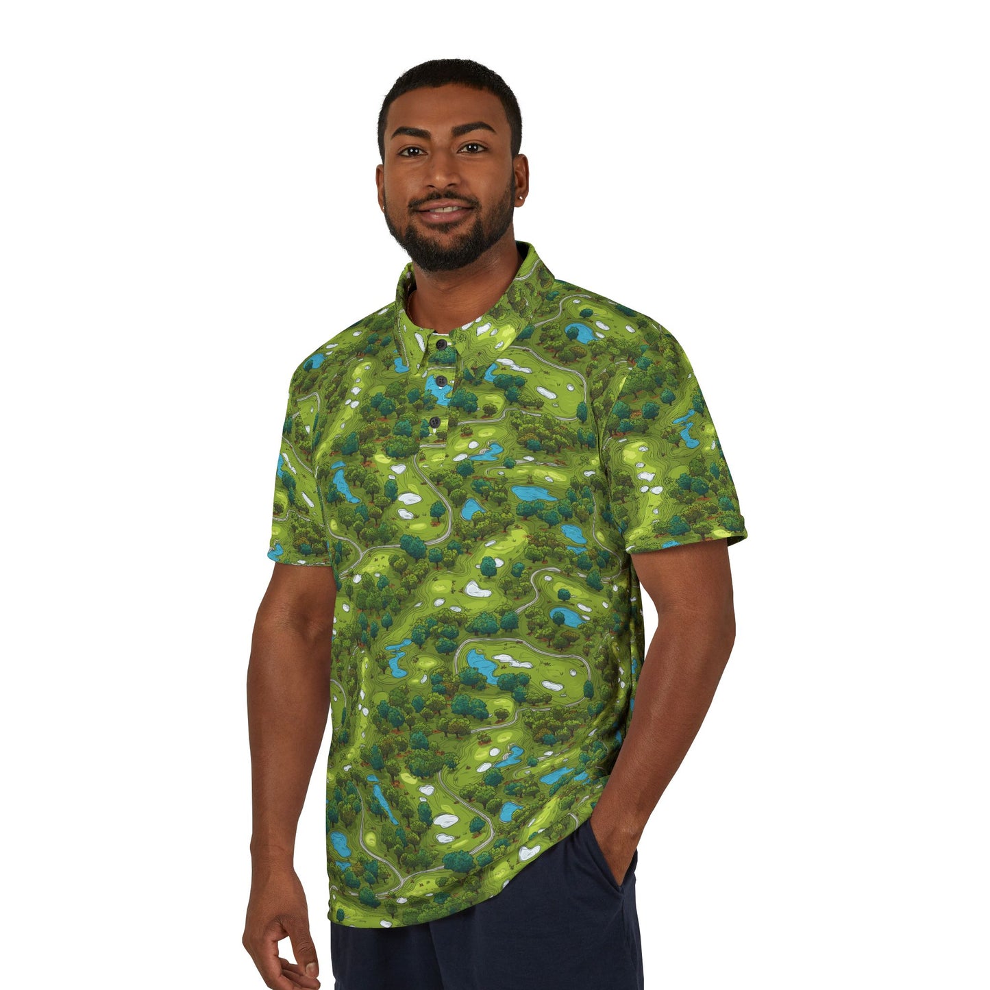 Golf Polo Shirt - Whimsical Golf Course Design for Golf Enthusiasts