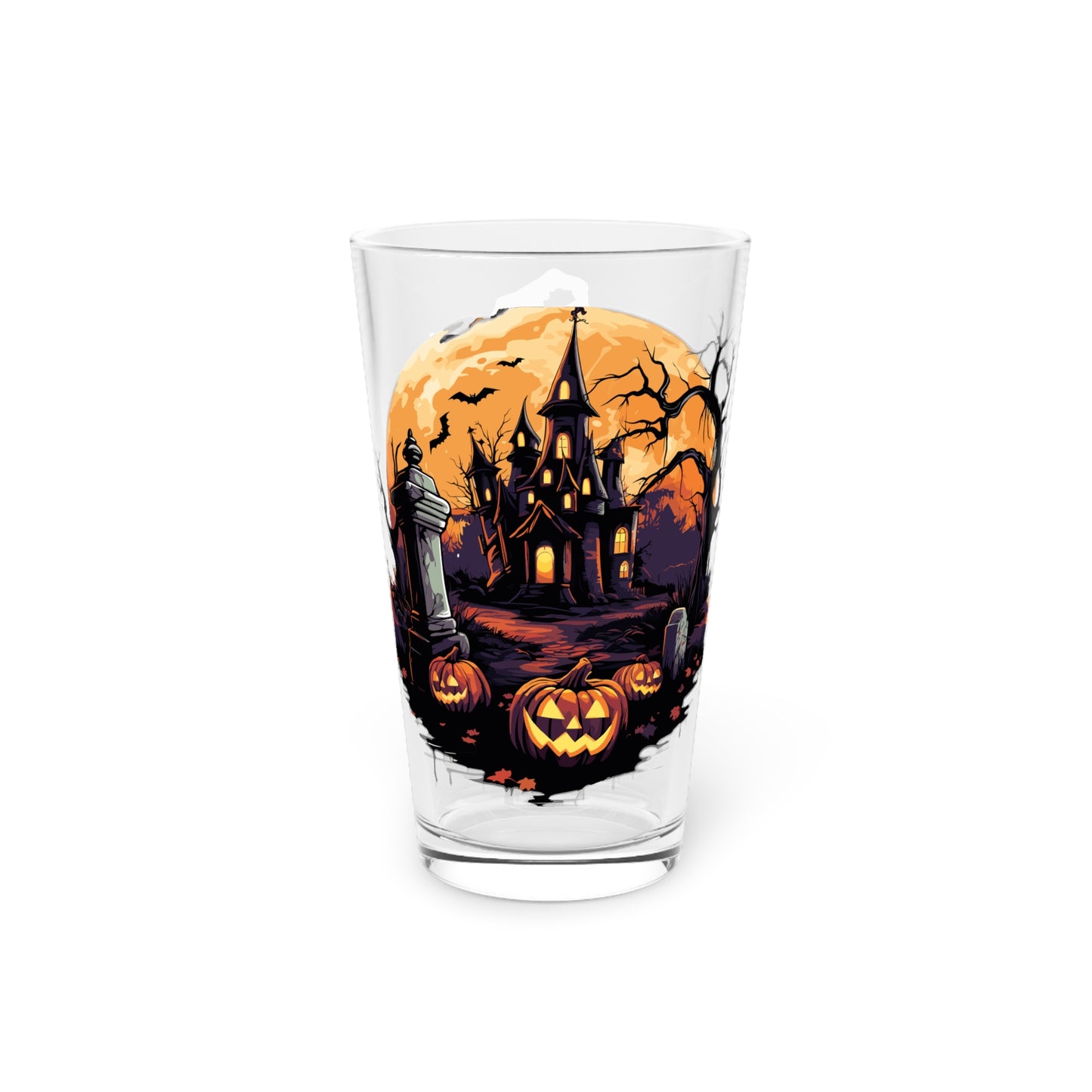 Halloween Haunted House and Witch Pint Glass, 16oz