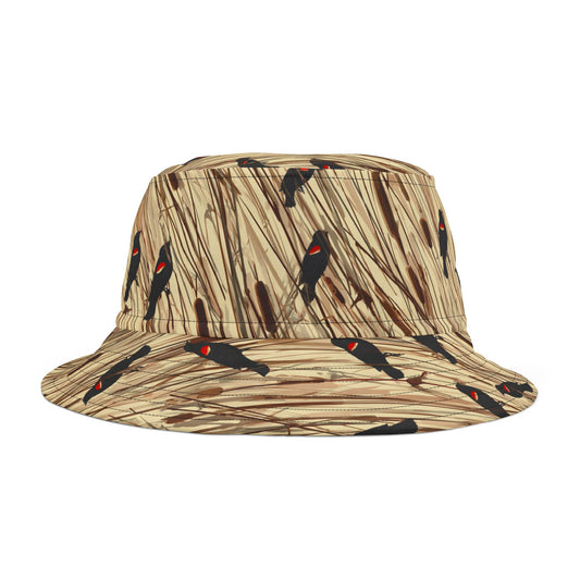 Redwinged Blackbirds and Cattails design Bucket Hat - Fun Golf Enthusiast Cap