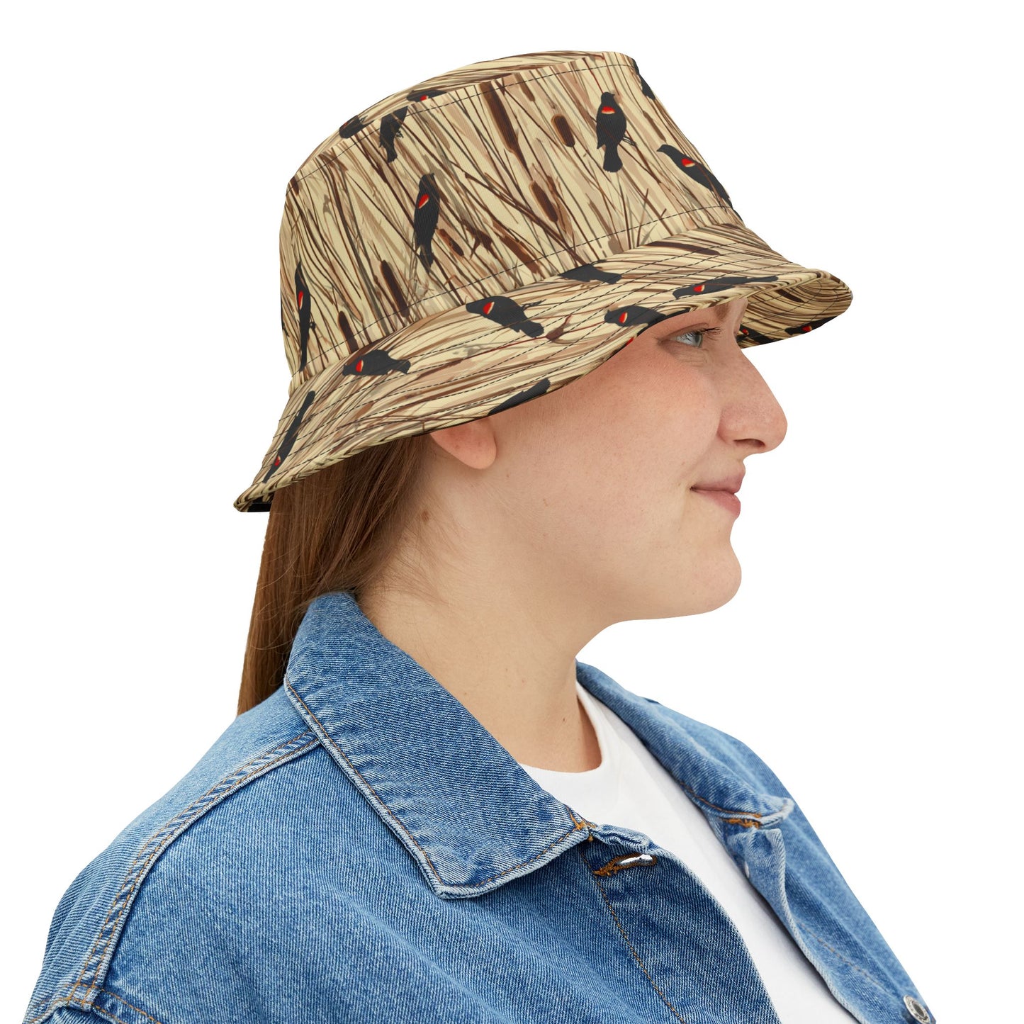 Redwinged Blackbirds and Cattails design Bucket Hat - Fun Golf Enthusiast Cap