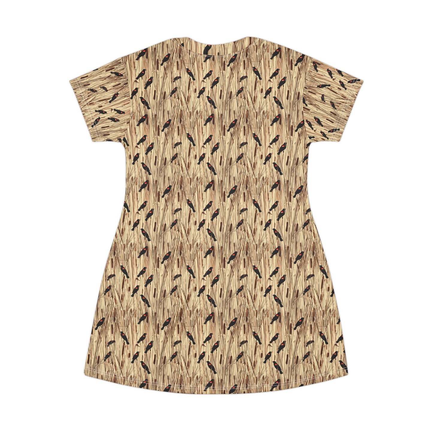 Redwinged Blackbirds and Cattails design T-Shirt Dress for Outdoor Enthusiasts
