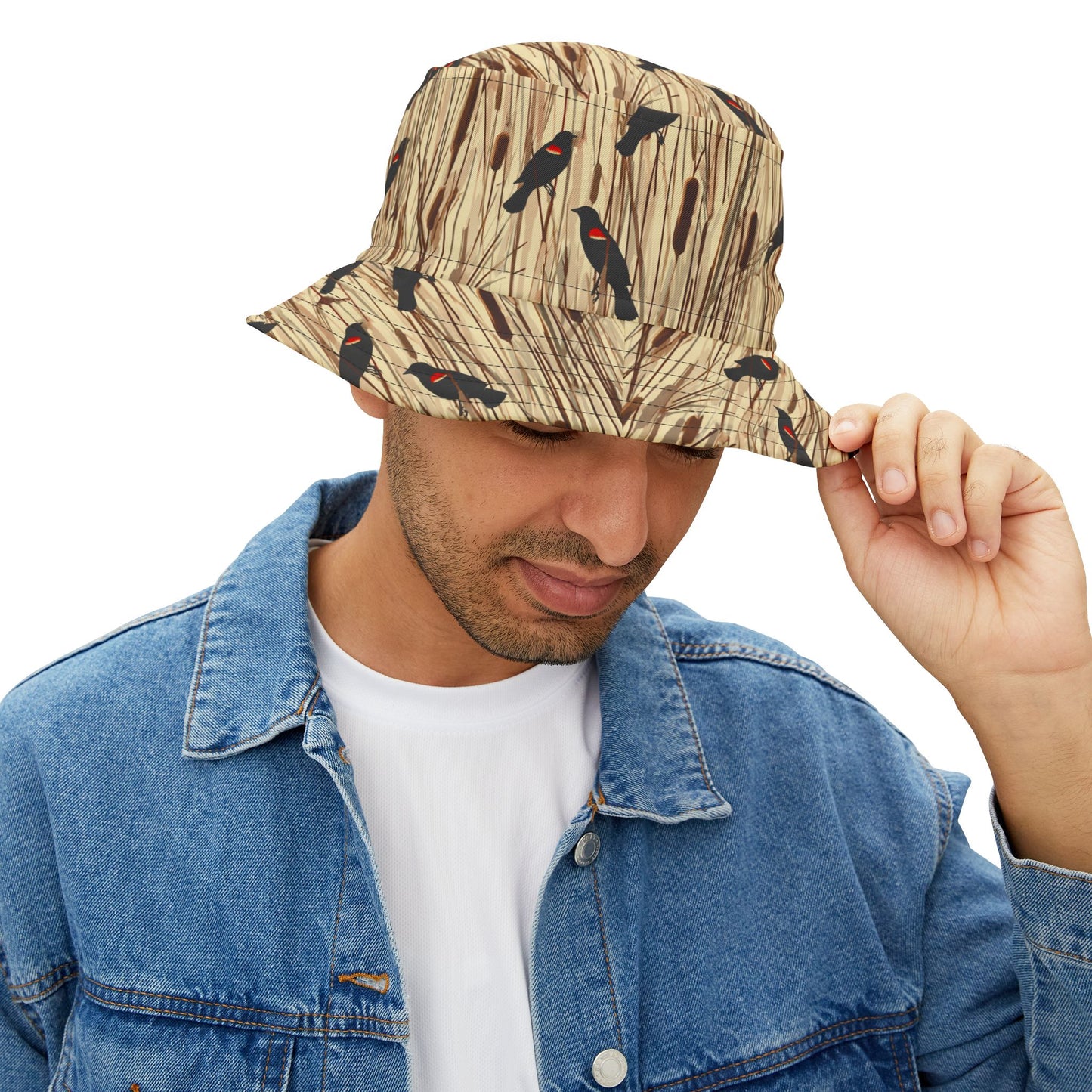 Redwinged Blackbirds and Cattails design Bucket Hat - Fun Golf Enthusiast Cap