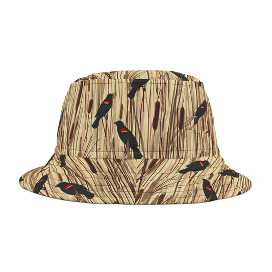 Redwinged Blackbirds and Cattails design Bucket Hat - Fun Golf Enthusiast Cap