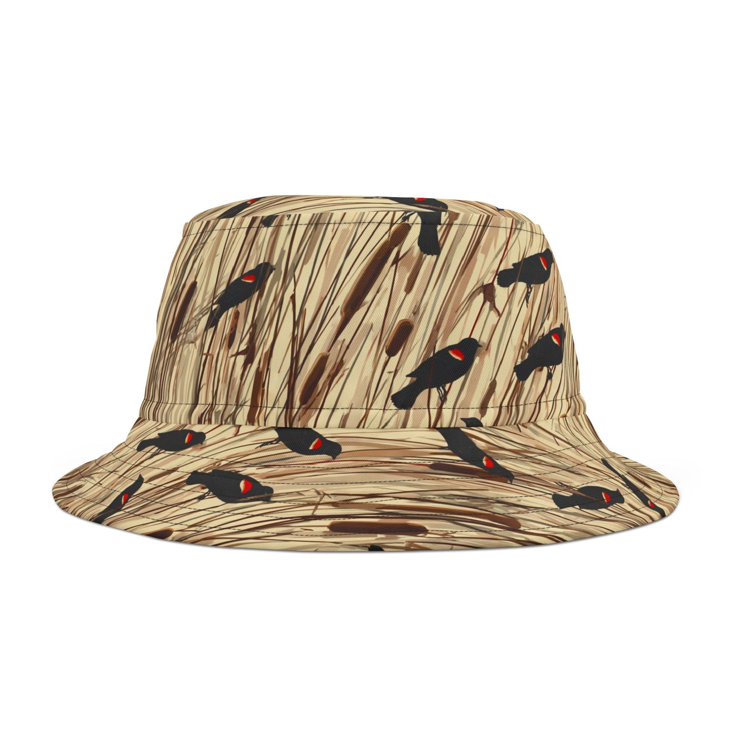 Redwinged Blackbirds and Cattails design Bucket Hat - Fun Golf Enthusiast Cap