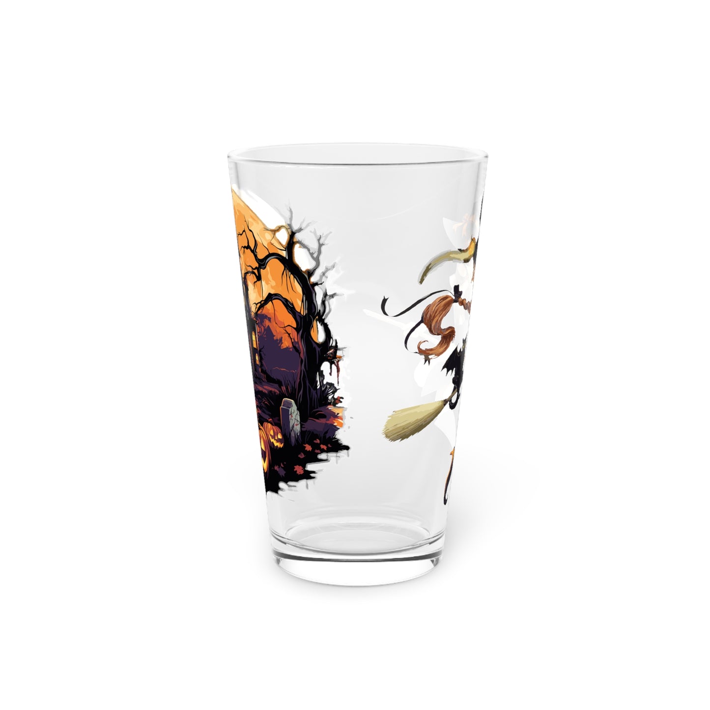 Halloween Haunted House and Witch Pint Glass, 16oz