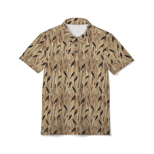 Redwinged Blackbirds and Cattails design Polo Shirt