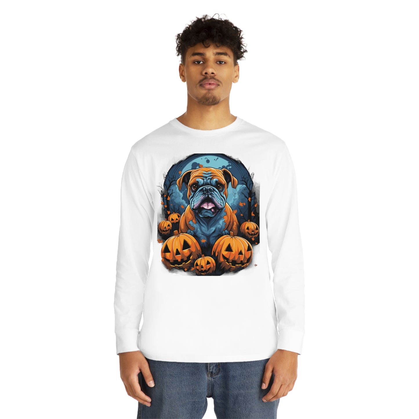 Halloween Bulldog Long Sleeve Crewneck Tee