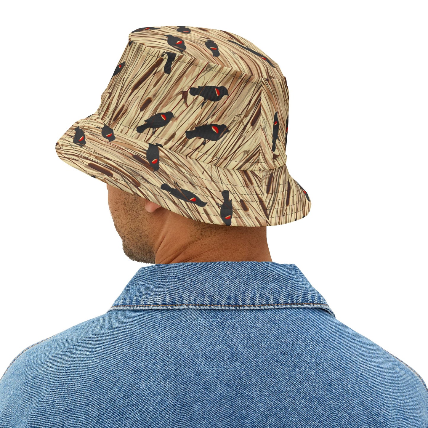 Redwinged Blackbirds and Cattails design Bucket Hat - Fun Golf Enthusiast Cap