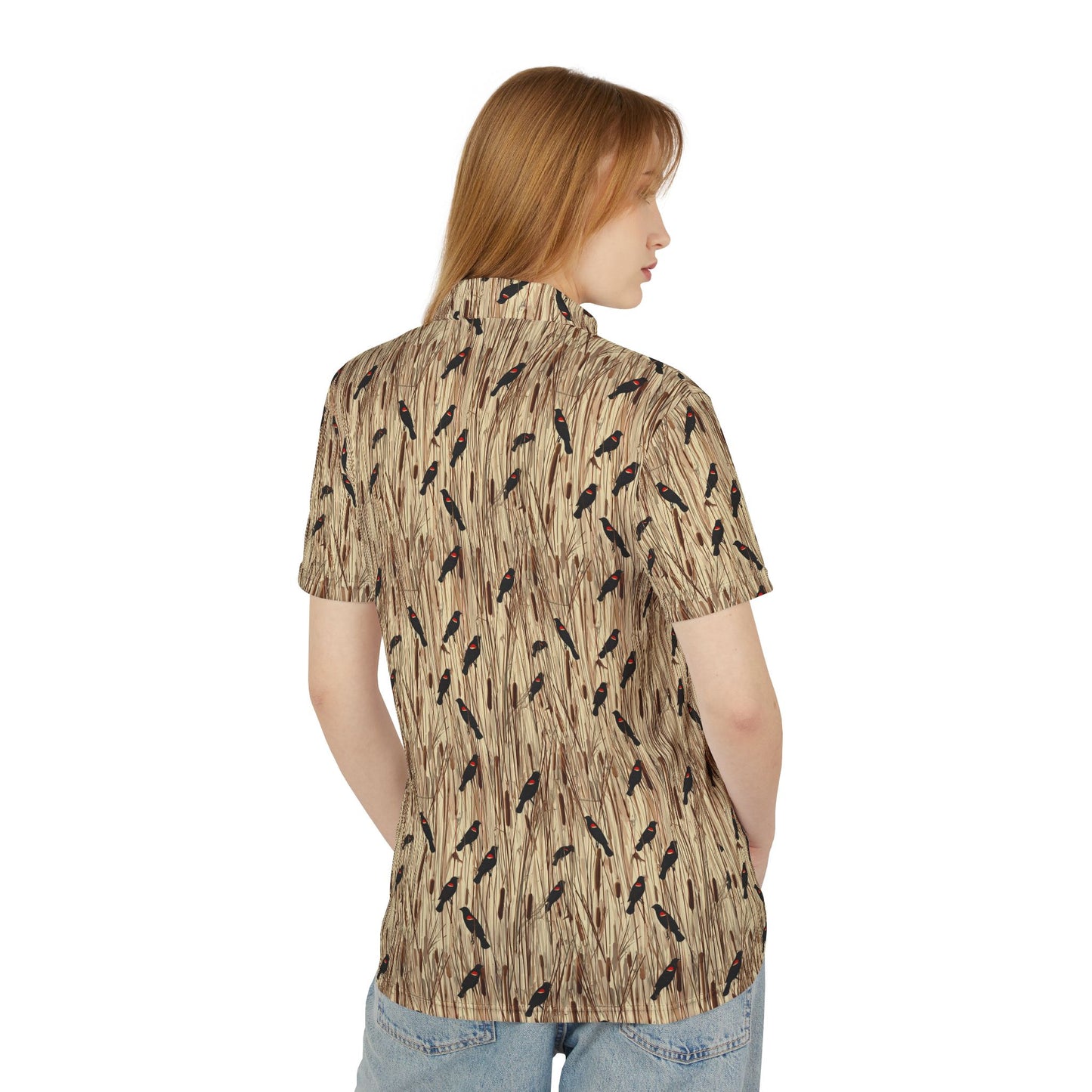 Redwinged Blackbirds and Cattails design Polo Shirt