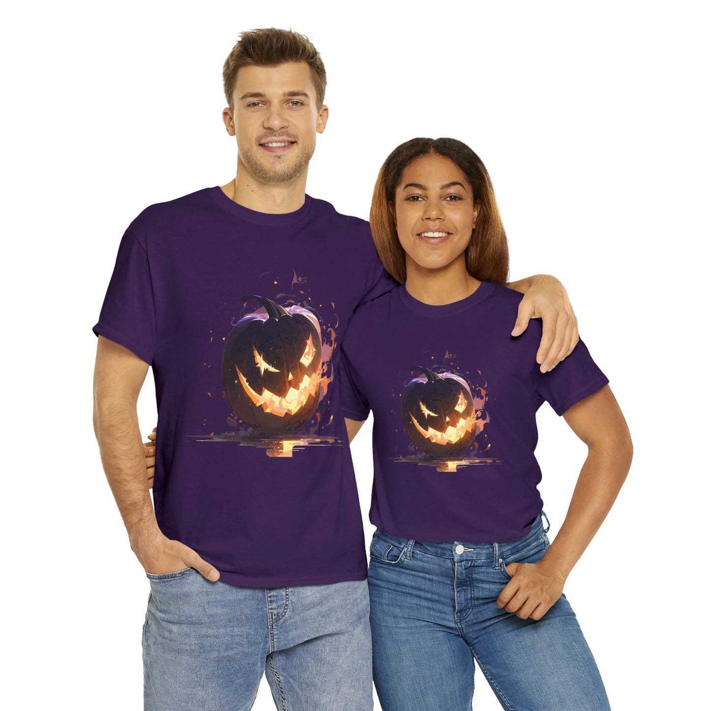 Halloween Scary Pumpkin Unisex Heavy Cotton Tee