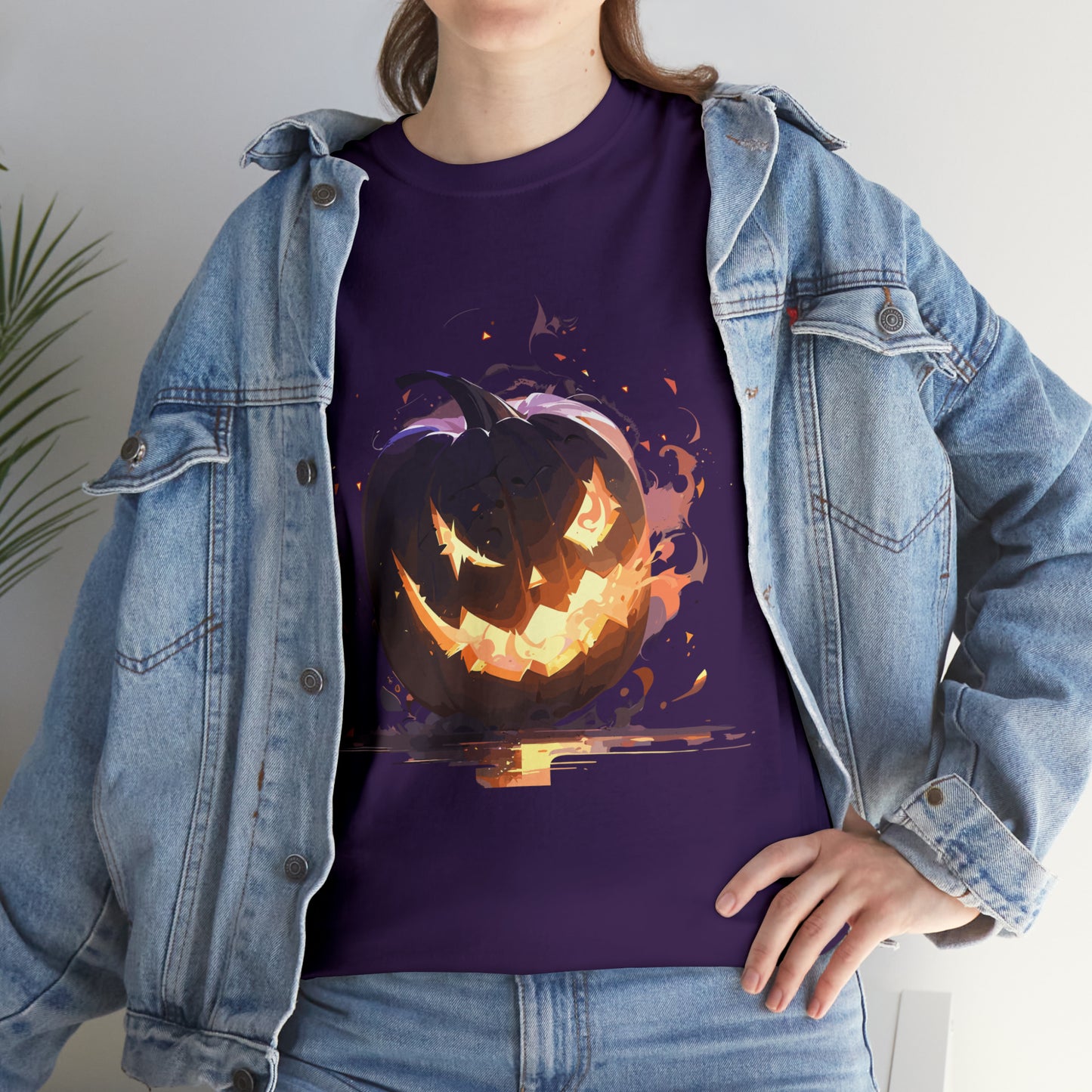 Halloween Scary Pumpkin Unisex Heavy Cotton Tee