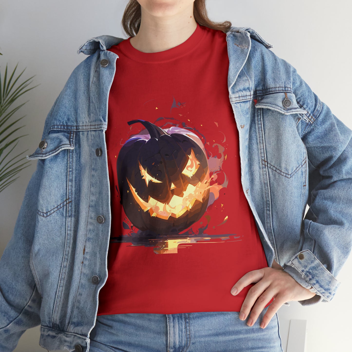 Halloween Scary Pumpkin Unisex Heavy Cotton Tee