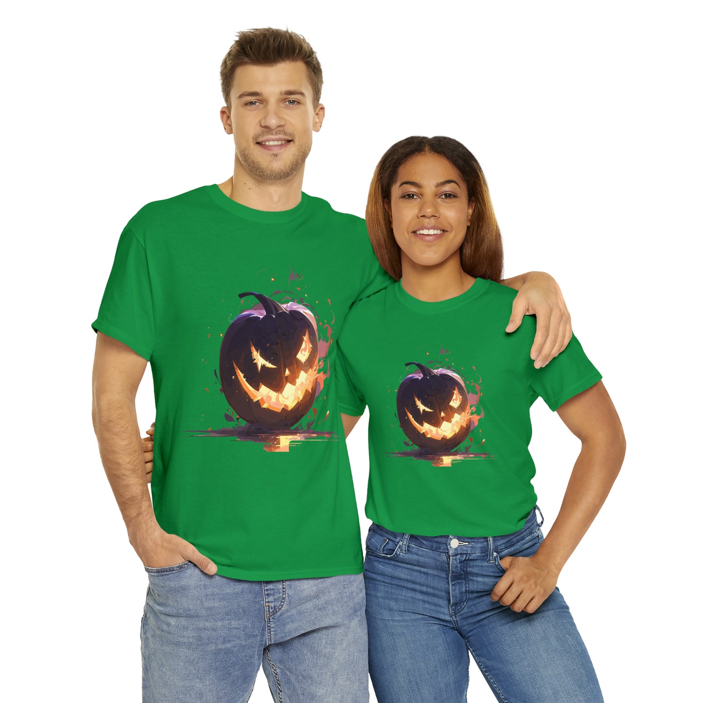 Halloween Scary Pumpkin Unisex Heavy Cotton Tee