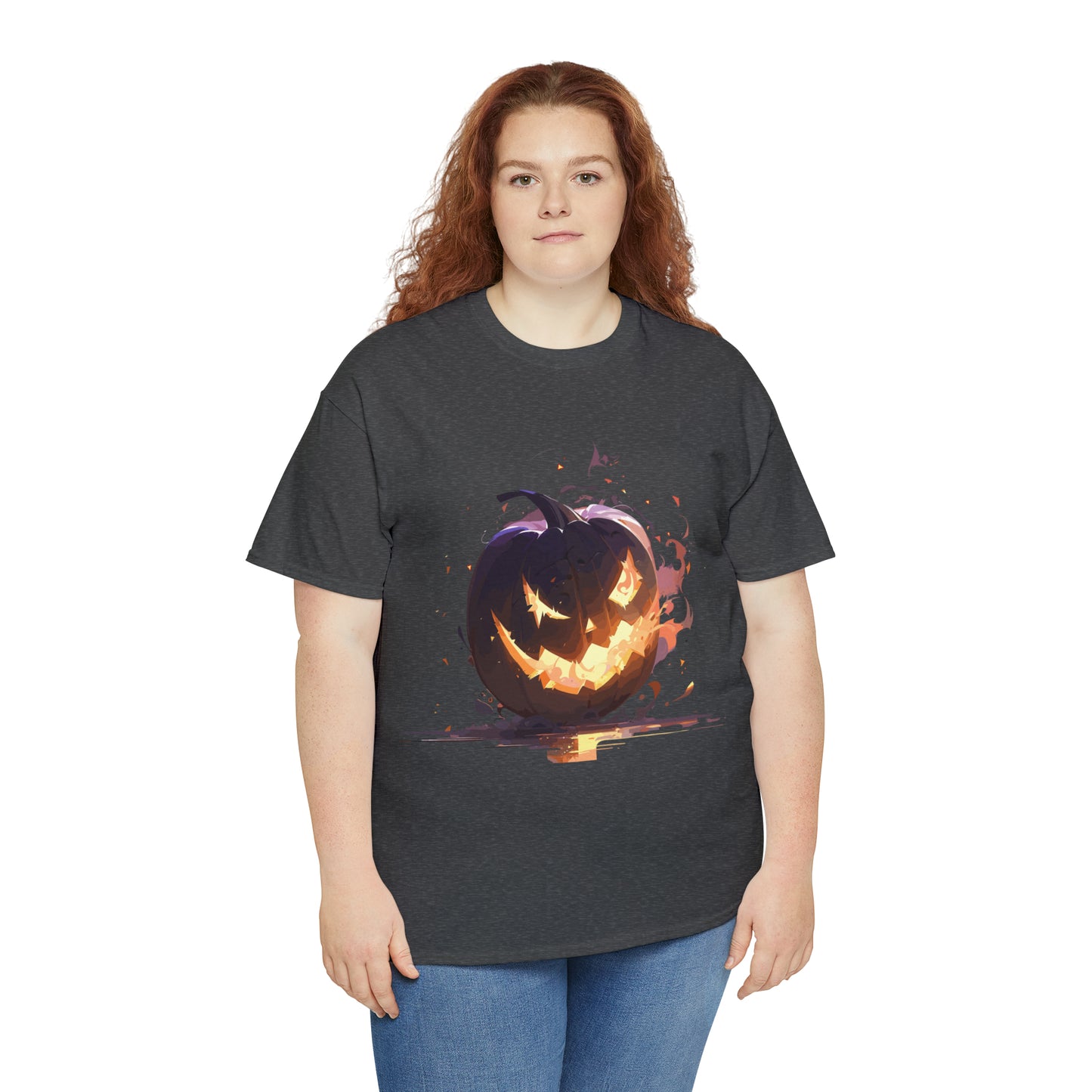 Halloween Scary Pumpkin Unisex Heavy Cotton Tee