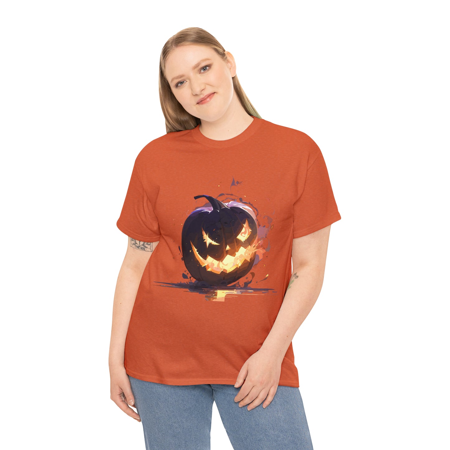 Halloween Scary Pumpkin Unisex Heavy Cotton Tee