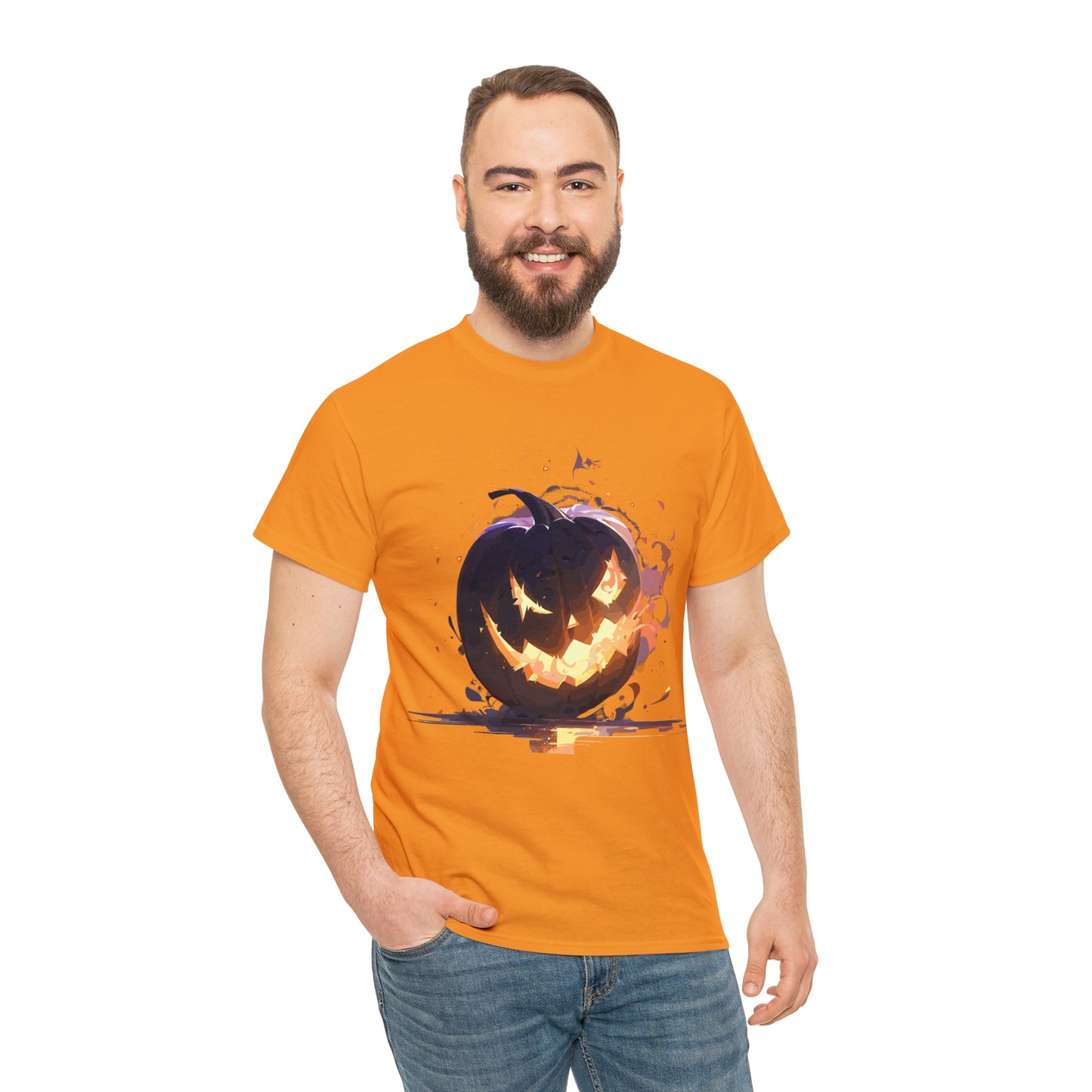 Halloween Scary Pumpkin Unisex Heavy Cotton Tee