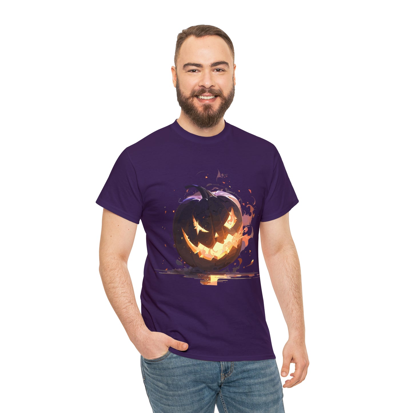 Halloween Scary Pumpkin Unisex Heavy Cotton Tee