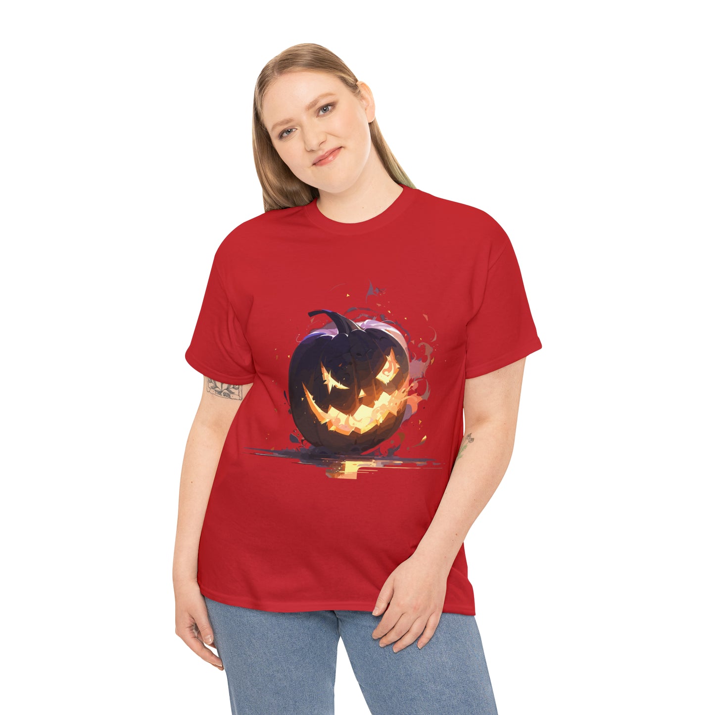 Halloween Scary Pumpkin Unisex Heavy Cotton Tee