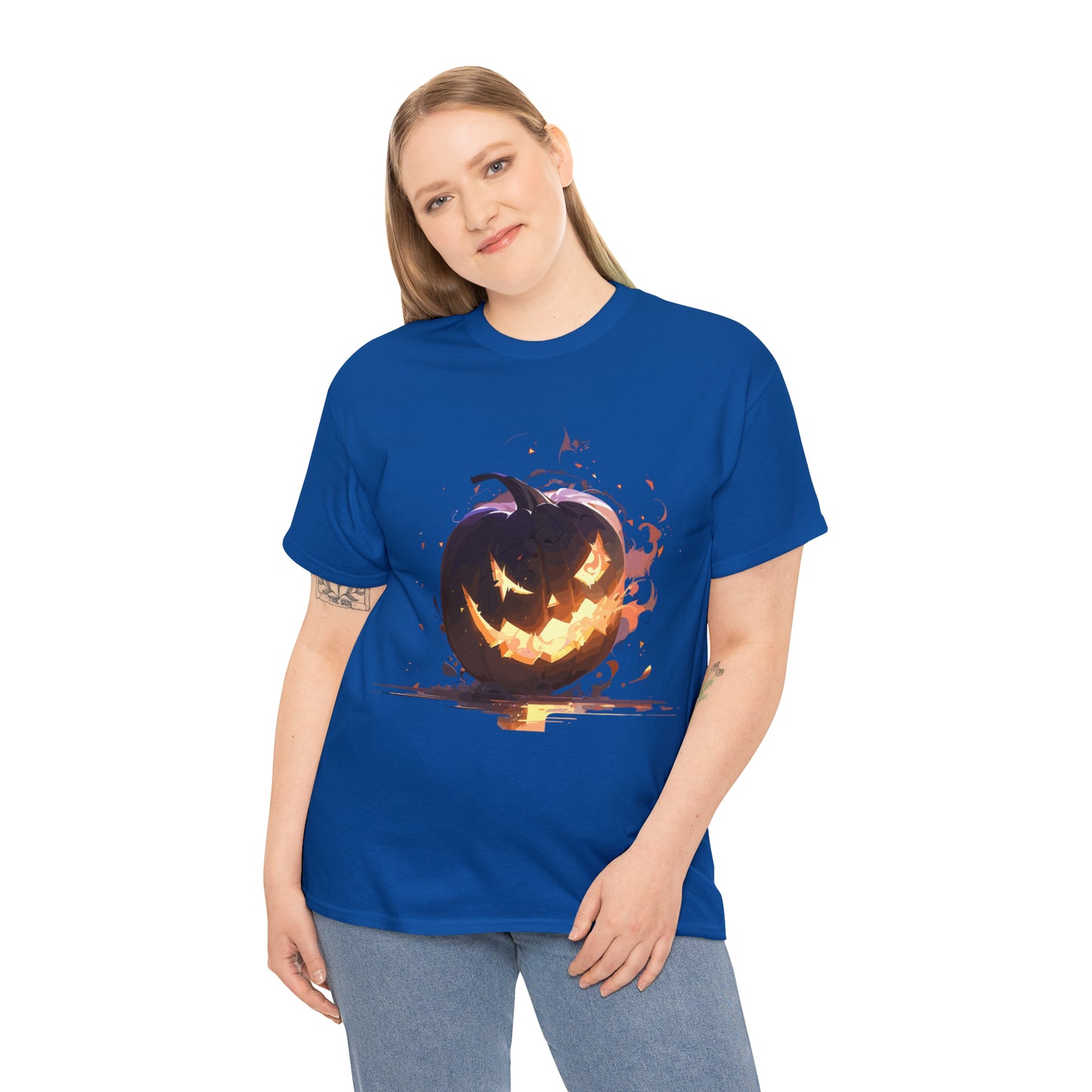 Halloween Scary Pumpkin Unisex Heavy Cotton Tee