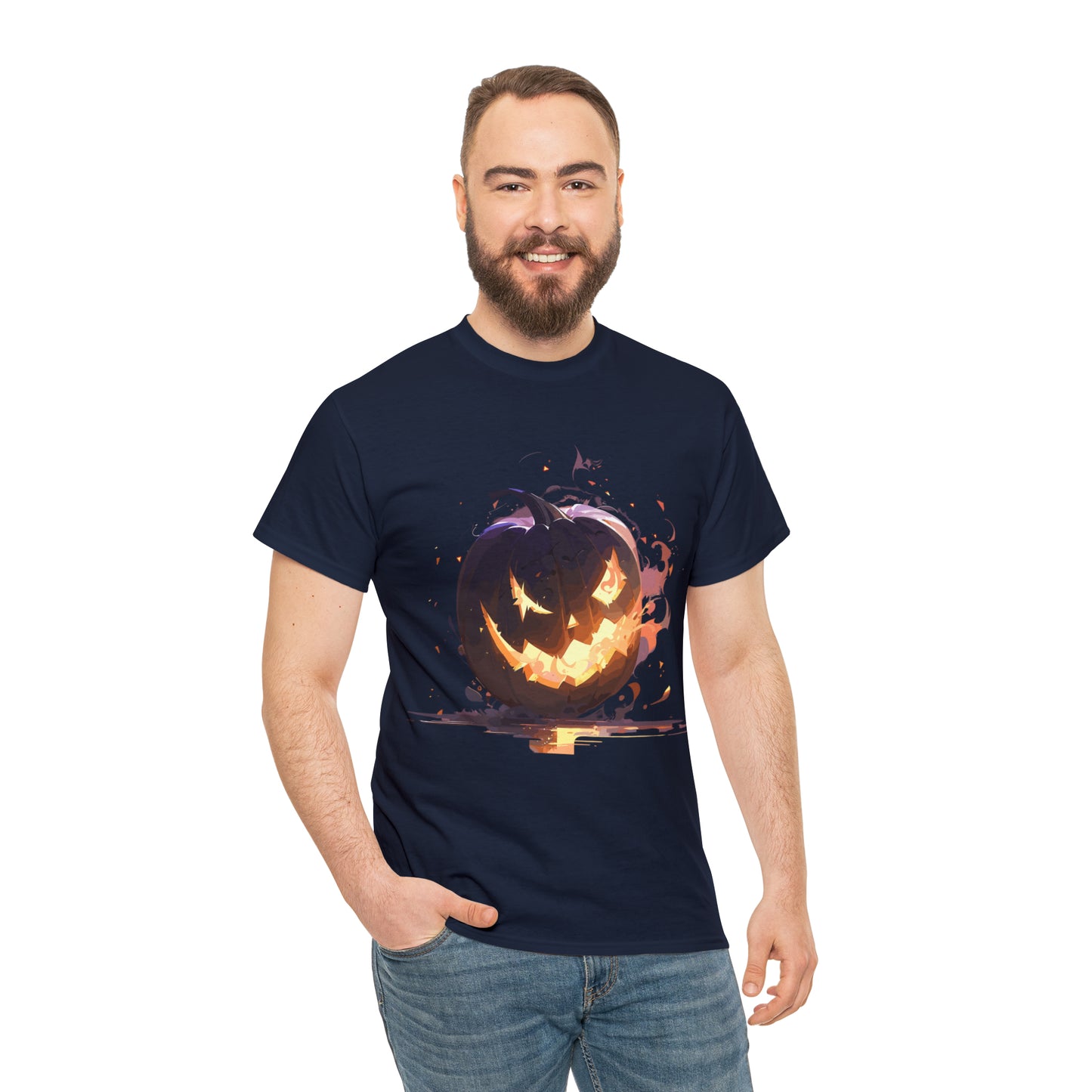 Halloween Scary Pumpkin Unisex Heavy Cotton Tee