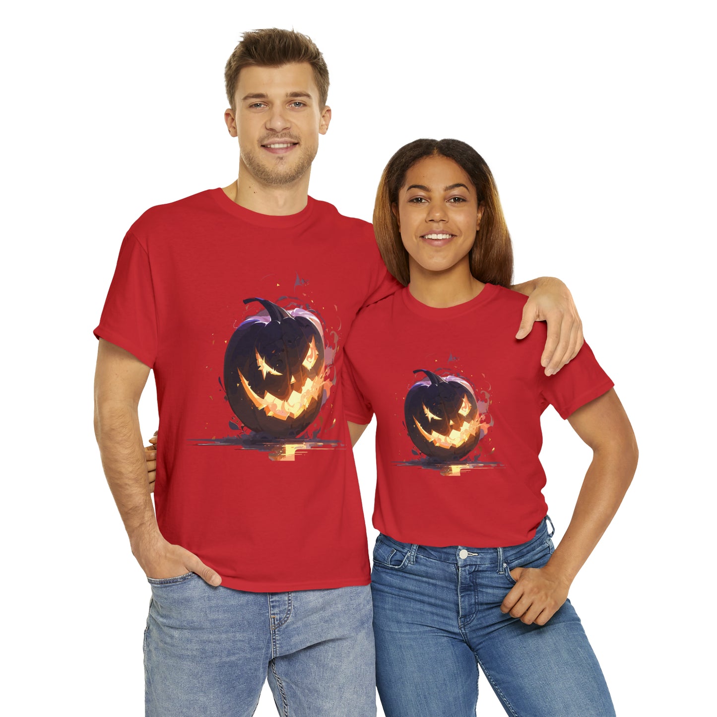 Halloween Scary Pumpkin Unisex Heavy Cotton Tee