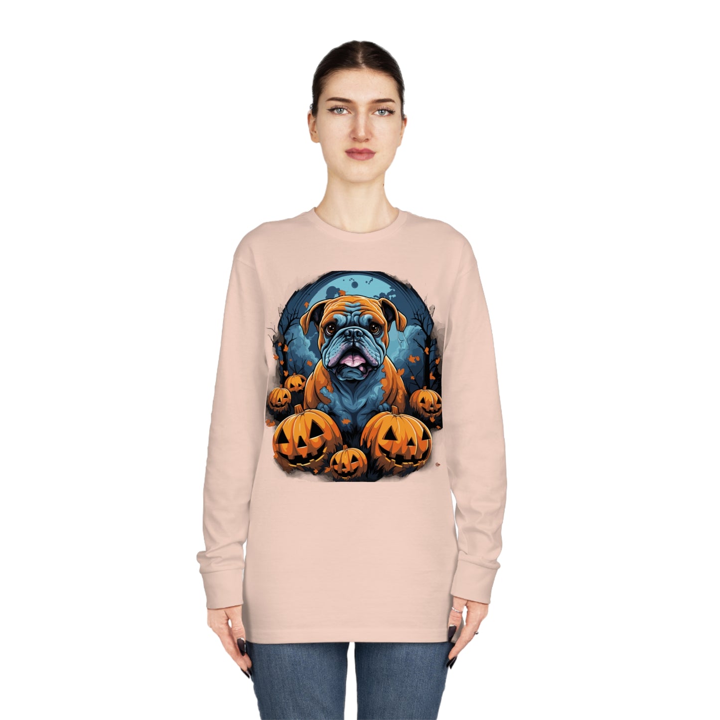 Halloween Bulldog Long Sleeve Crewneck Tee