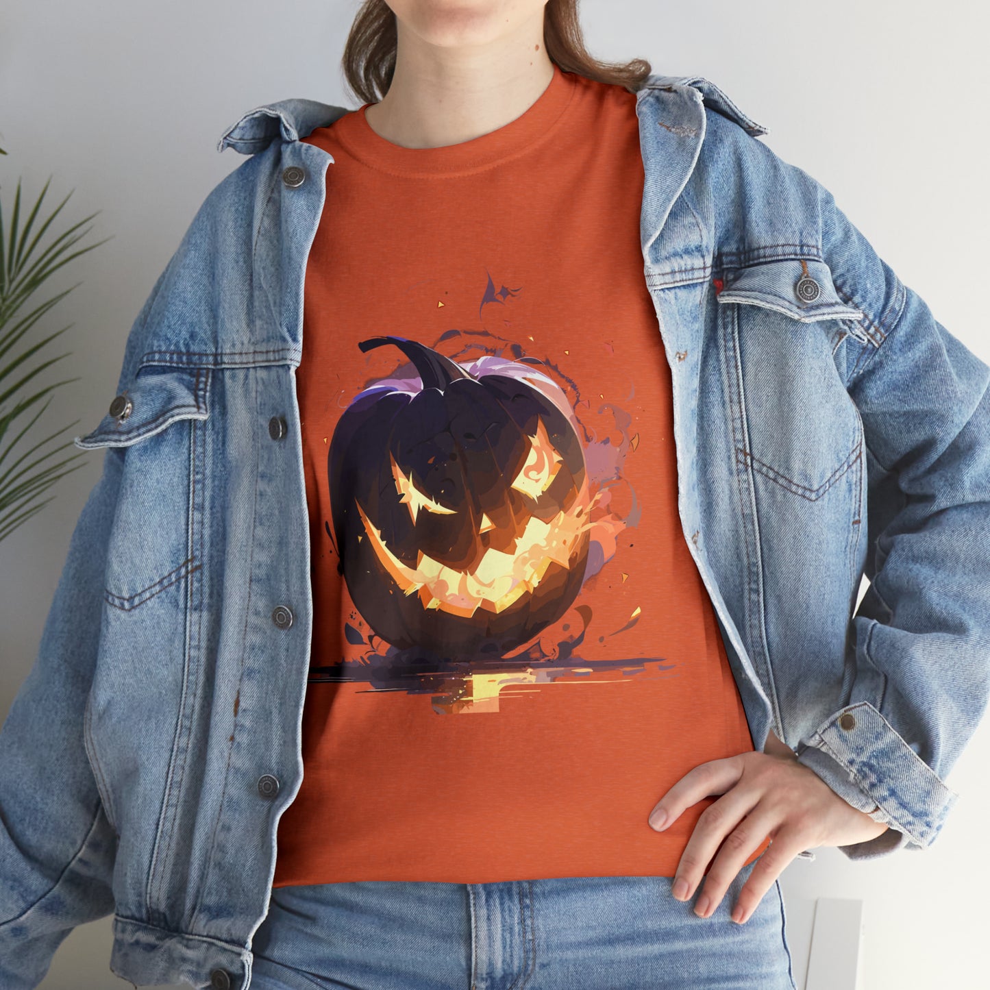 Halloween Scary Pumpkin Unisex Heavy Cotton Tee