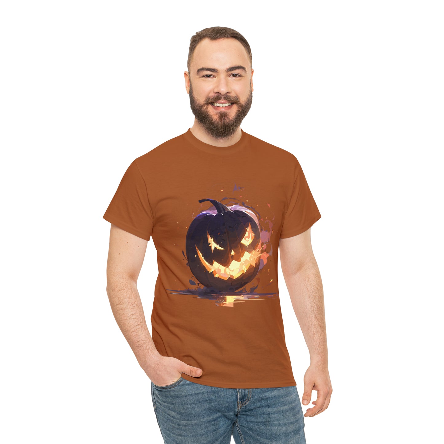 Halloween Scary Pumpkin Unisex Heavy Cotton Tee