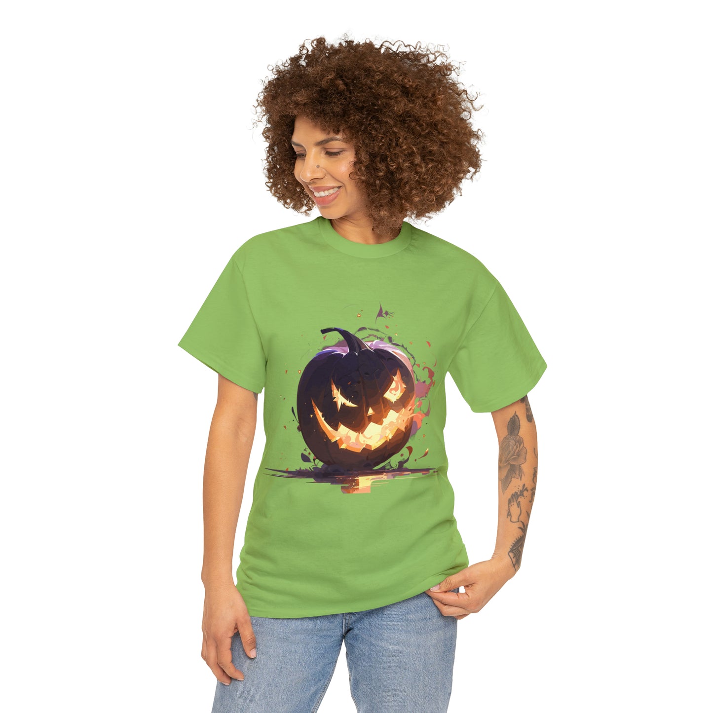 Halloween Scary Pumpkin Unisex Heavy Cotton Tee