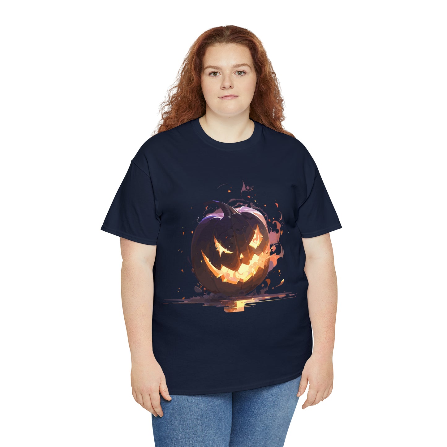 Halloween Scary Pumpkin Unisex Heavy Cotton Tee