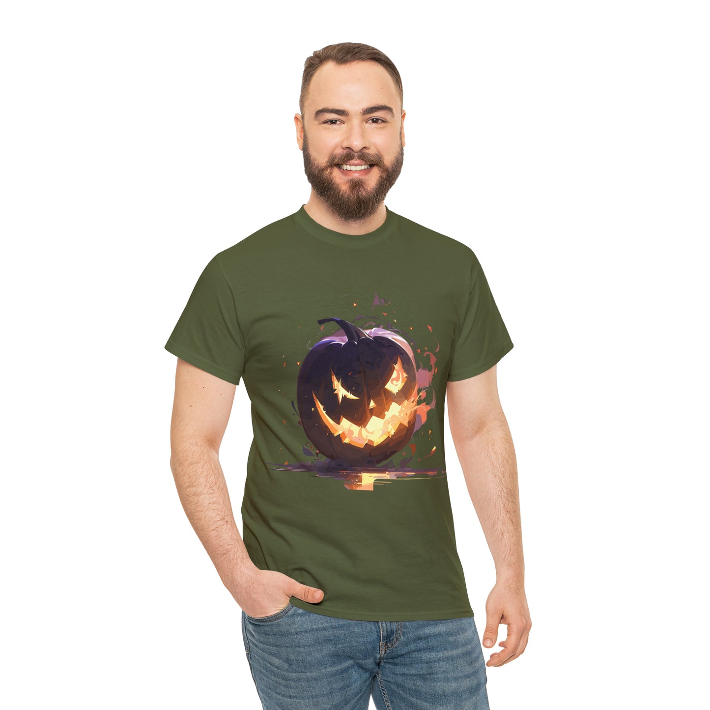 Halloween Scary Pumpkin Unisex Heavy Cotton Tee