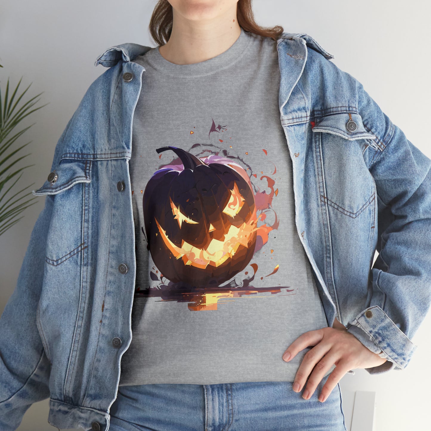 Halloween Scary Pumpkin Unisex Heavy Cotton Tee