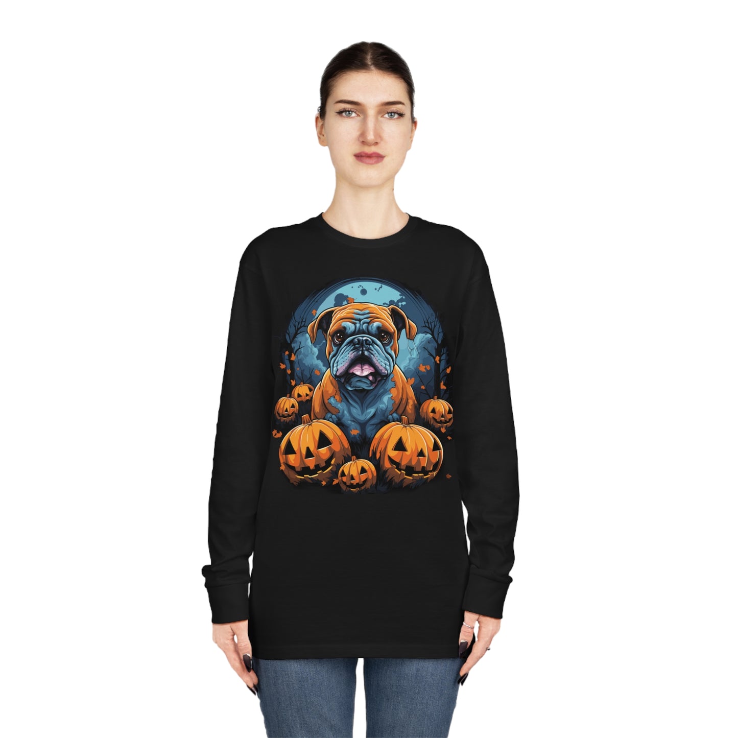 Halloween Bulldog Long Sleeve Crewneck Tee