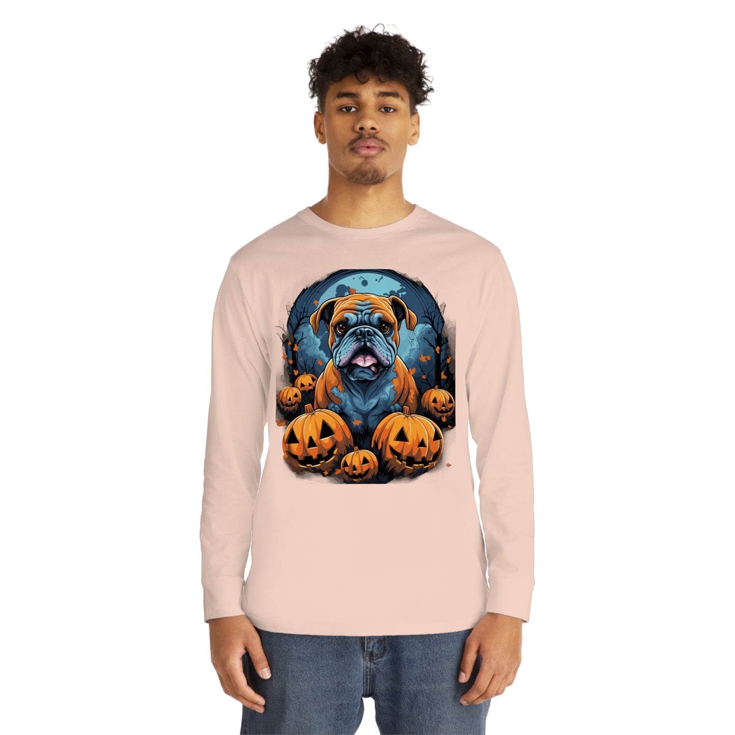 Halloween Bulldog Long Sleeve Crewneck Tee