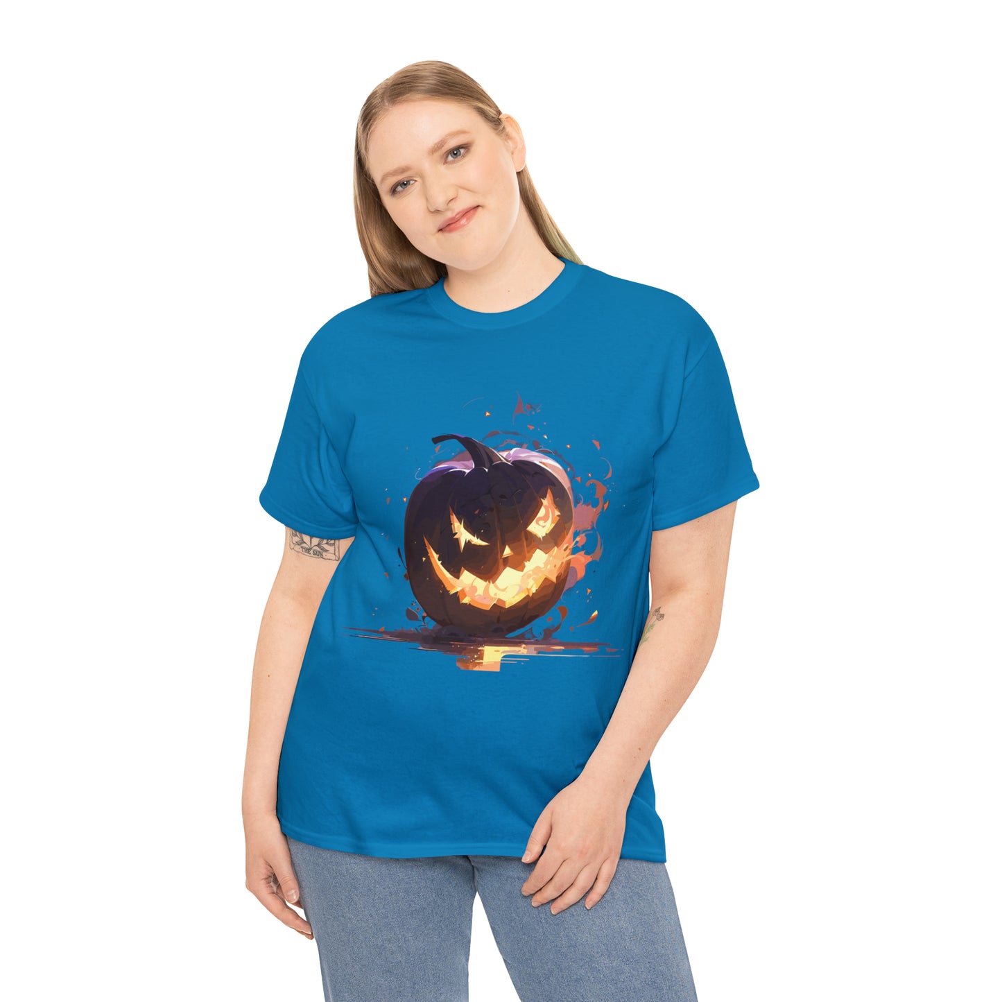 Halloween Scary Pumpkin Unisex Heavy Cotton Tee