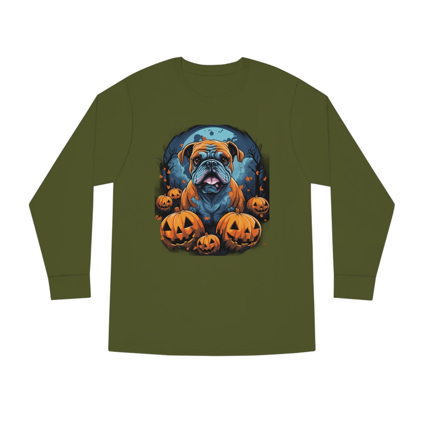 Halloween Bulldog Long Sleeve Crewneck Tee