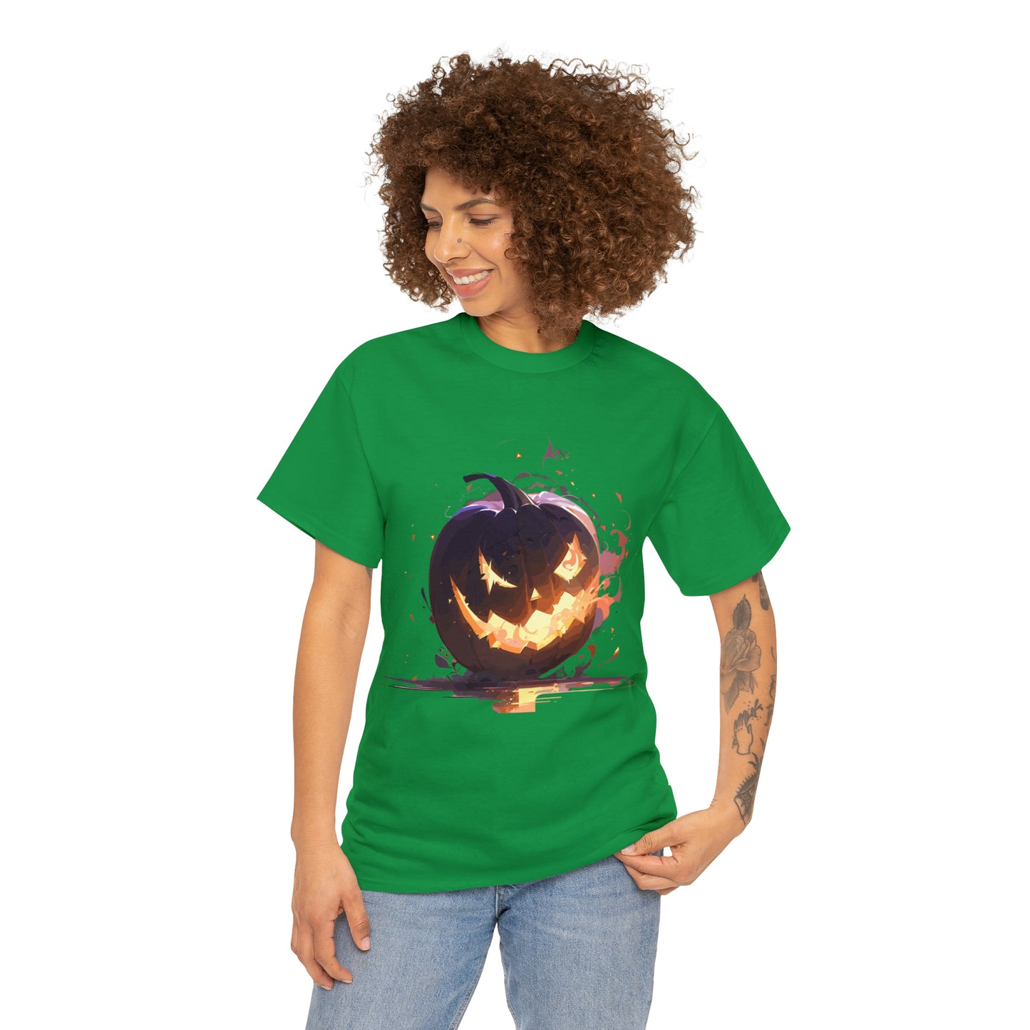 Halloween Scary Pumpkin Unisex Heavy Cotton Tee