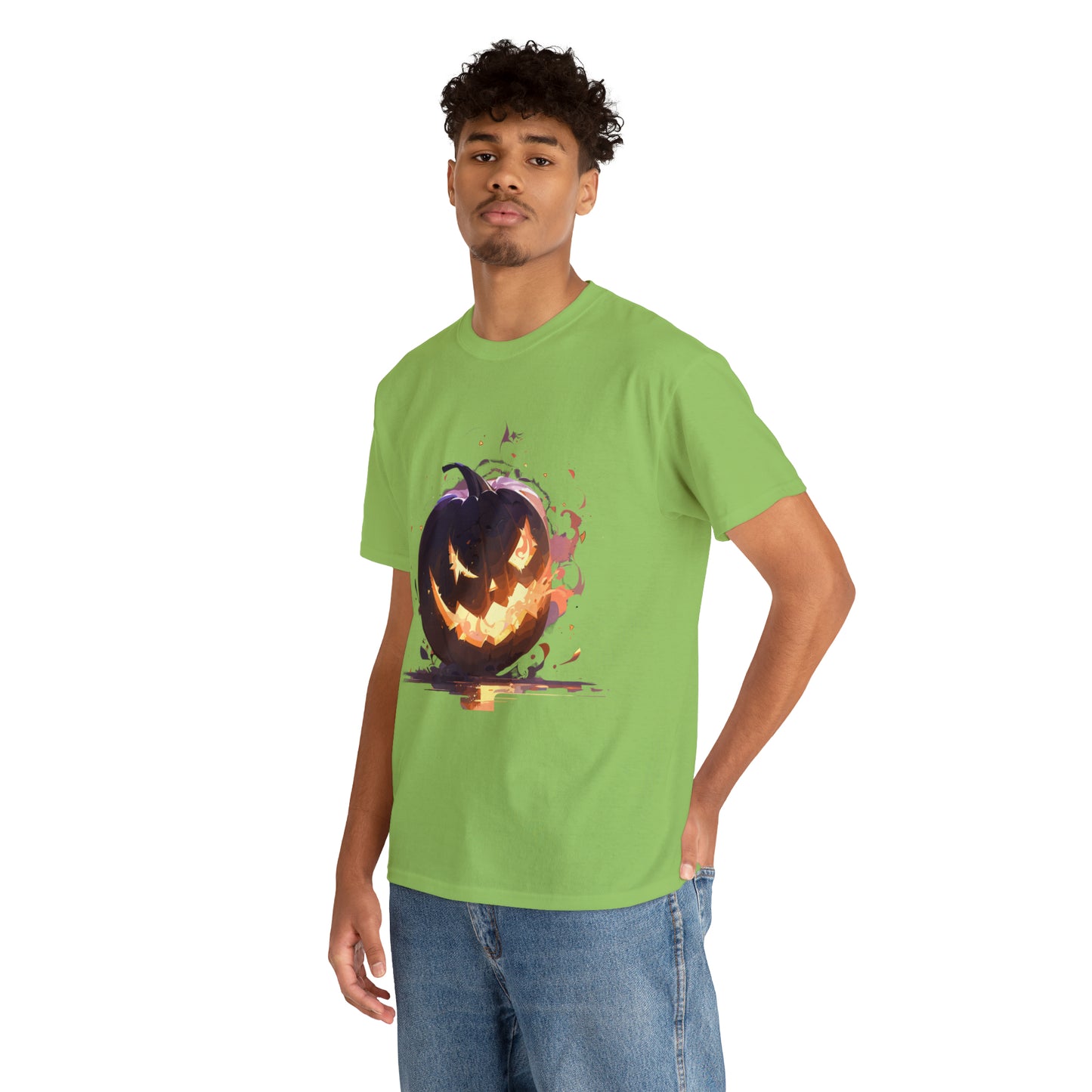 Halloween Scary Pumpkin Unisex Heavy Cotton Tee