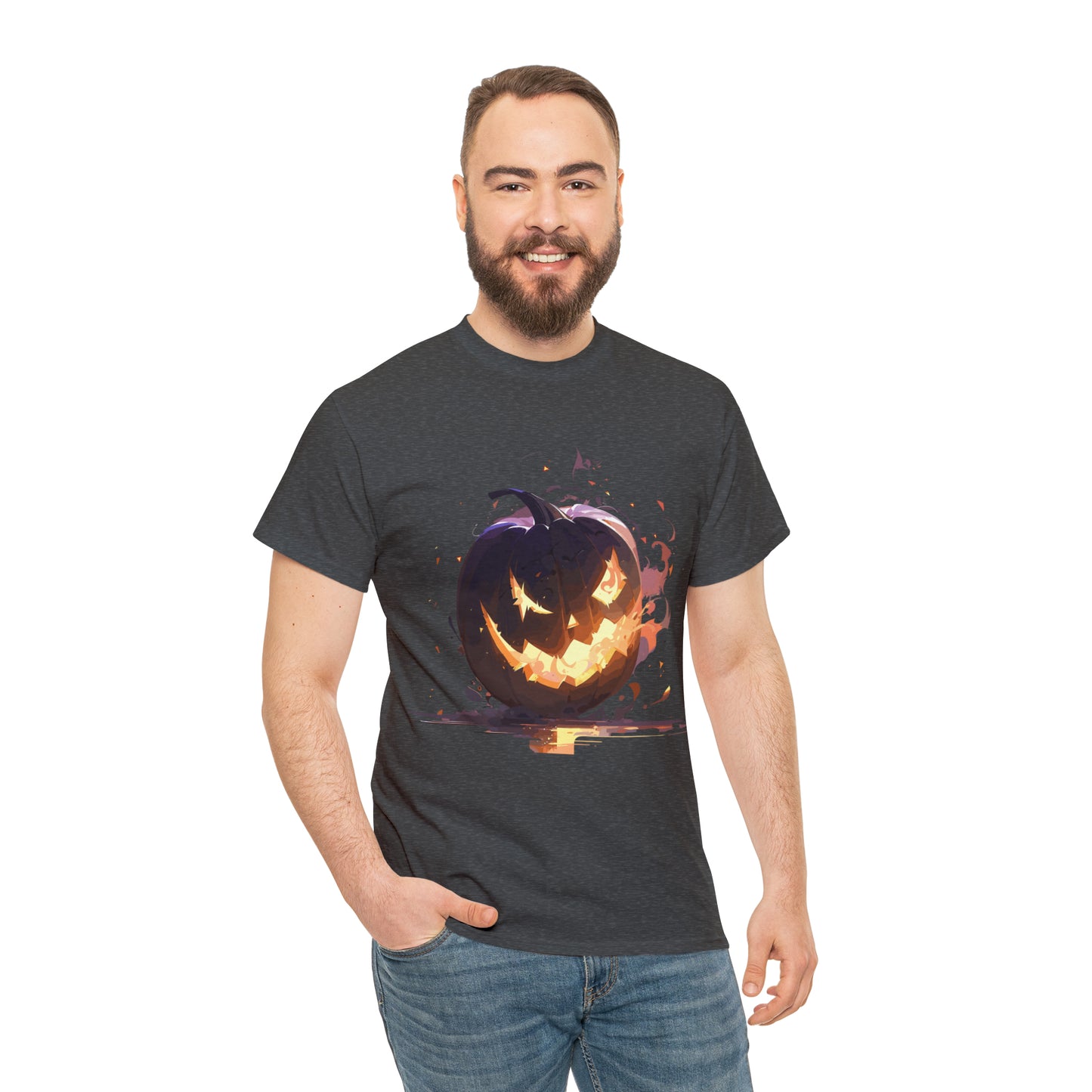 Halloween Scary Pumpkin Unisex Heavy Cotton Tee