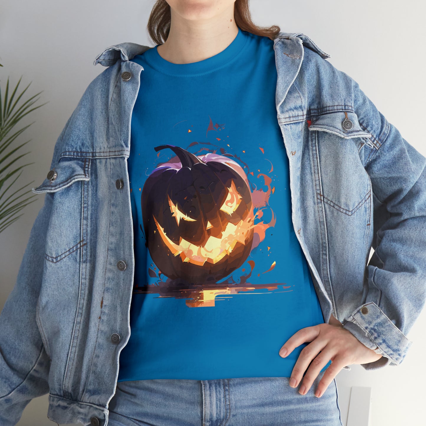 Halloween Scary Pumpkin Unisex Heavy Cotton Tee