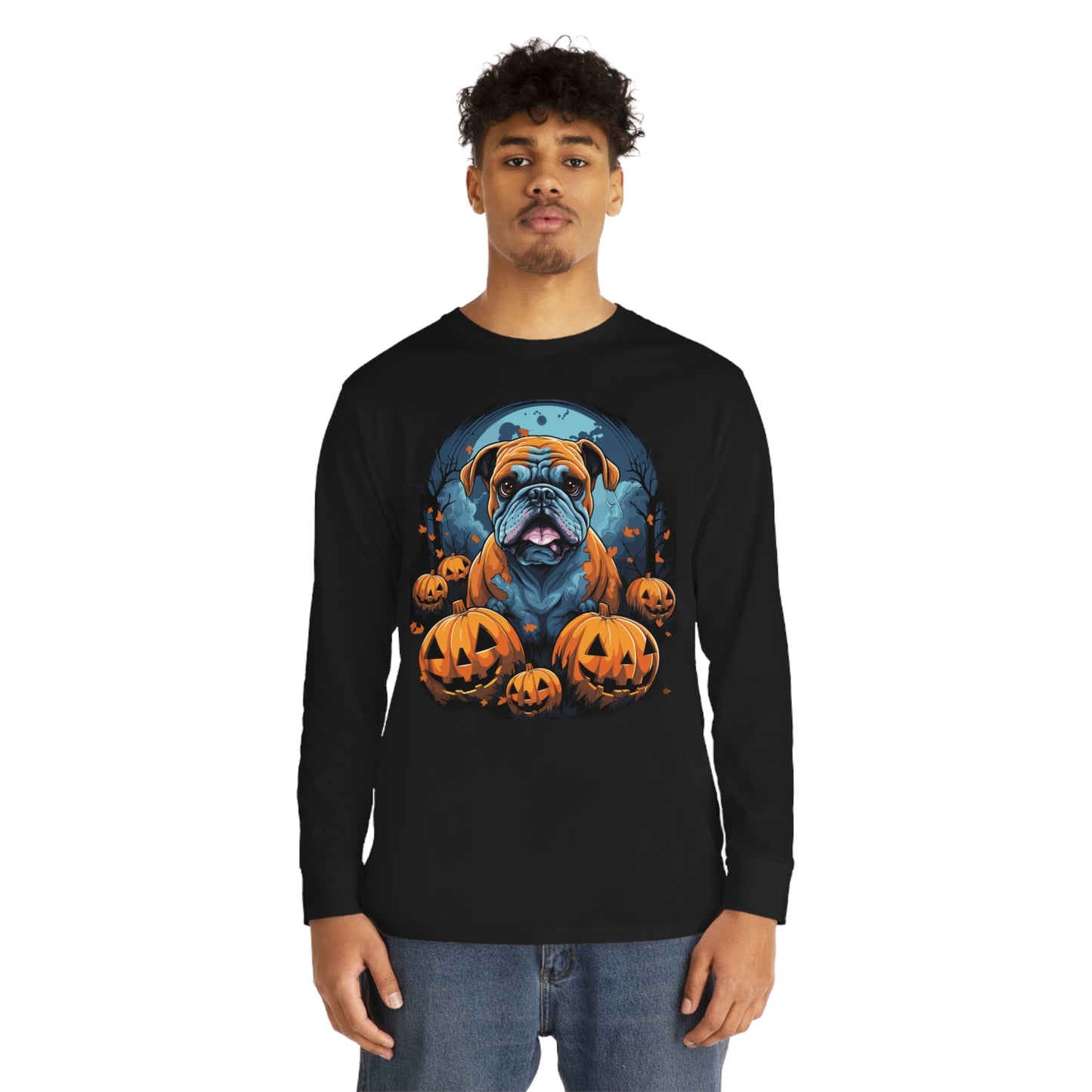 Halloween Bulldog Long Sleeve Crewneck Tee