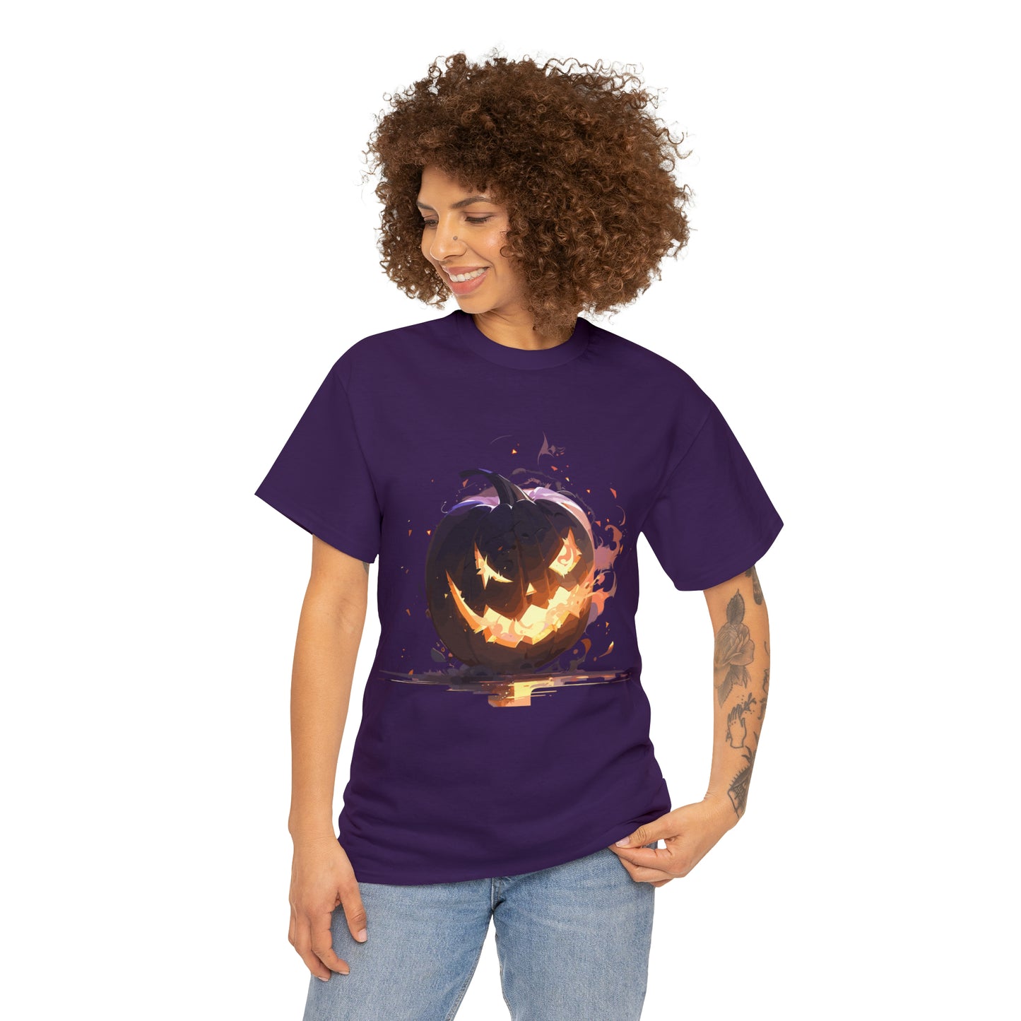 Halloween Scary Pumpkin Unisex Heavy Cotton Tee