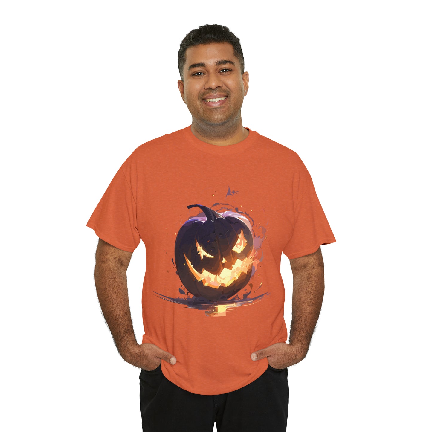 Halloween Scary Pumpkin Unisex Heavy Cotton Tee