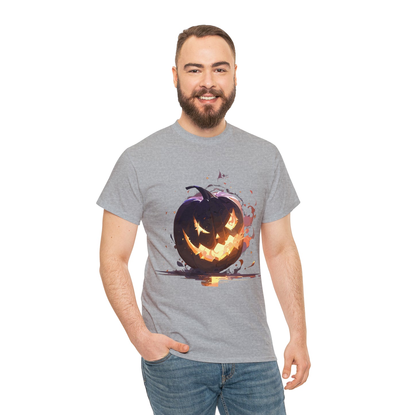 Halloween Scary Pumpkin Unisex Heavy Cotton Tee