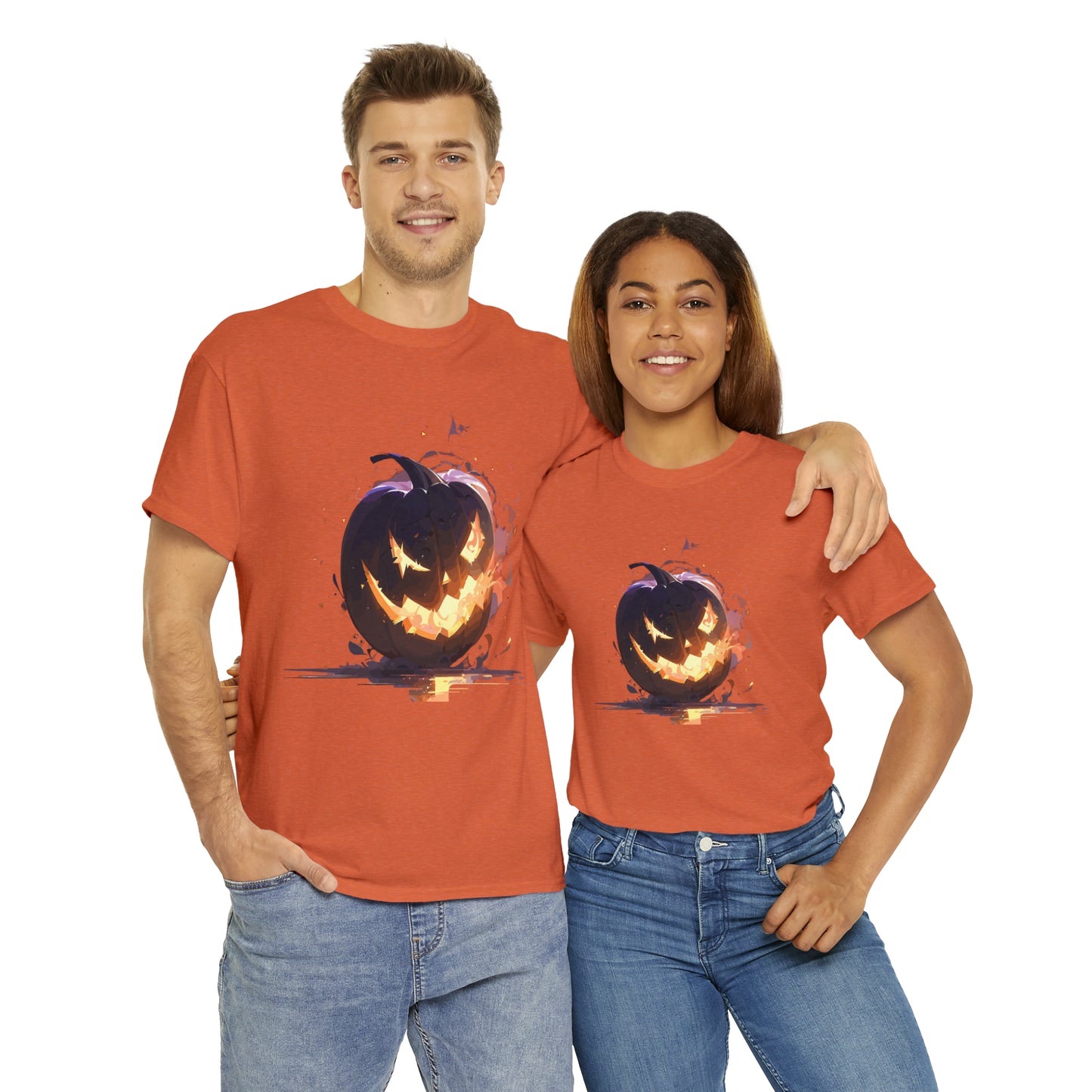 Halloween Scary Pumpkin Unisex Heavy Cotton Tee