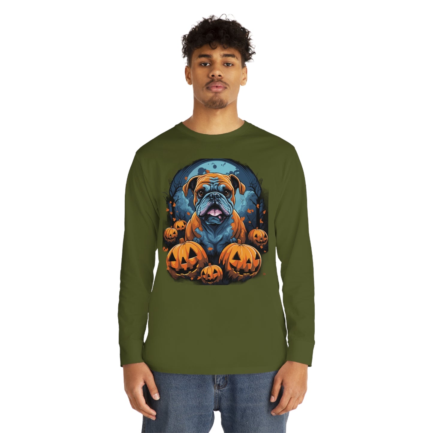 Halloween Bulldog Long Sleeve Crewneck Tee