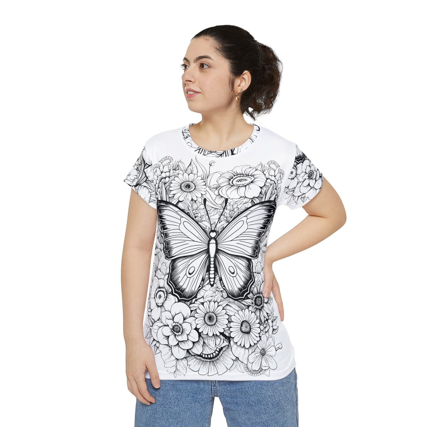 Butterfly Pen and Ink Art Women's Short Sleeve Shirt (AOP)