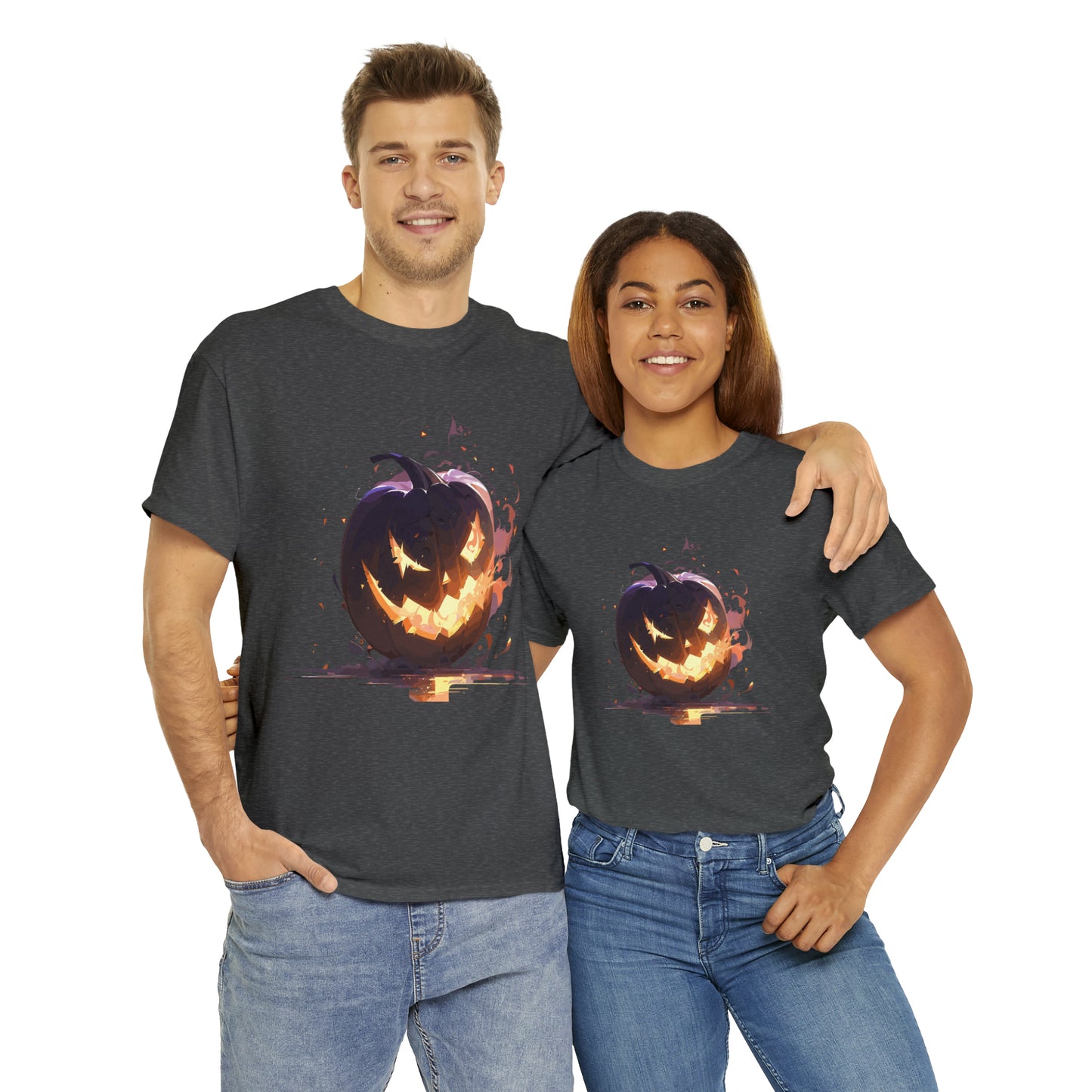 Halloween Scary Pumpkin Unisex Heavy Cotton Tee